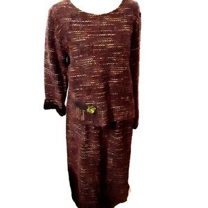 Wearable art two-piece woven dress sz M Structured Chaos deep tones mohair?